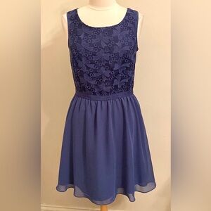 LC Lauren Conrad Twilight Blue Mesh Bow Embroidered 12 Whimsical Romantic Dress